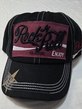 Rock N Roll Classic Snapback Hat Black Red Embroidered Streetwear Cap NEW